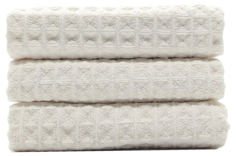 VeraSong Waffle Weave Kitchen Drying Towels - Thick Microfiber, Absorbent, Lint Free 16Inch x 24Inch 3 Pack Beige - Image 2
